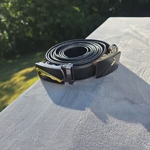 2 Men's Solid Buckle with Automatic Ratchet Leather Belt 63"‎ Long  1 3/8" Wide